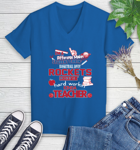 Houston Rockets NBA I'm A Difference Making Student Caring Basketball Loving Kinda Teacher Women's V-Neck T-Shirt 10