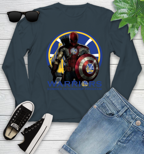 Golden State Warriors NBA Basketball Captain America Thor Spider Man Hawkeye Avengers Youth Long Sleeve 8