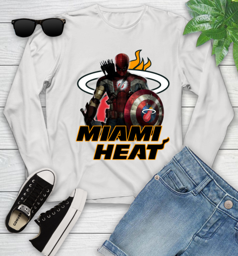 Miami Heat NBA Basketball Captain America Thor Spider Man Hawkeye Avengers Youth Long Sleeve