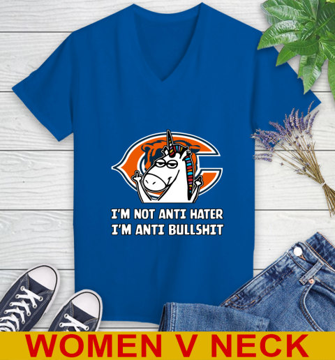 Chicago Bears NFL Football Unicorn I'm Not Anti Hater I'm Anti Bullshit Women's V-Neck T-Shirt 11