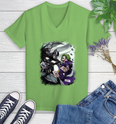 Carolina Panthers NFL Football Batman Fighting Joker DC Comics Women's V-Neck T-Shirt 11
