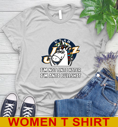 Utah Jazz NBA Basketball Unicorn I'm Not Anti Hater I'm Anti Bullshit Women's T-Shirt