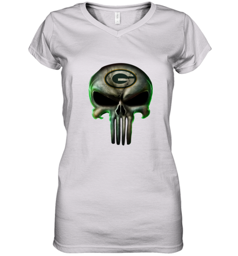 Green Bay Packers The Punisher Mashup Football Women's V-Neck T-Shirt