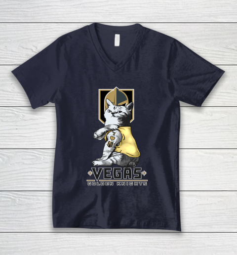 NHL My Cat Loves Vegas Golden Knights Hockey V-Neck T-Shirt 2