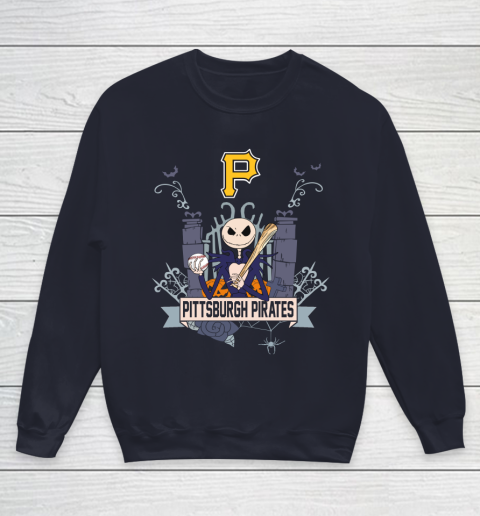 MLB Pittsburgh Pirates Baseball Jack Skellington Halloween Youth Sweatshirt 2