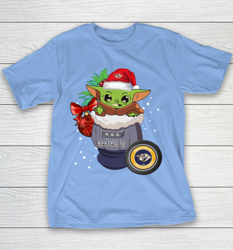 Nashville Predators Christmas Baby Yoda Star Wars Funny Happy NHL Youth T-Shirt 10