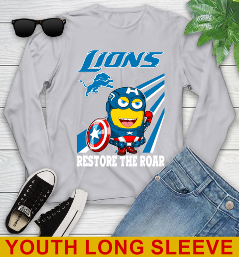 NFL Football Detroit Lions Captain America Marvel Avengers Minion Shirt Youth Long Sleeve 5