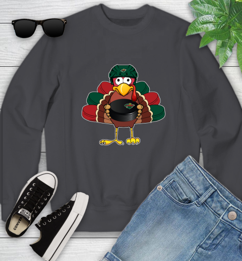 Minnesota Wild Turkey Thanksgiving Day Youth Sweatshirt 6