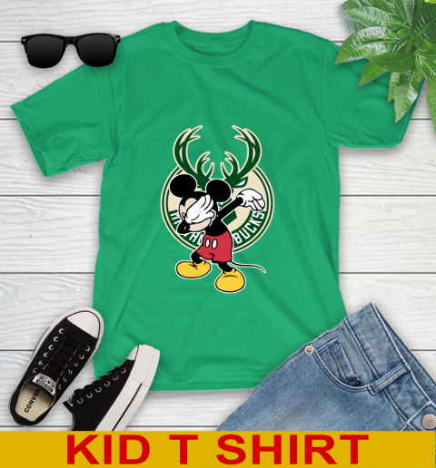 Milwaukee Bucks NBA Basketball Dabbing Mickey Disney Sports Youth T-Shirt 6