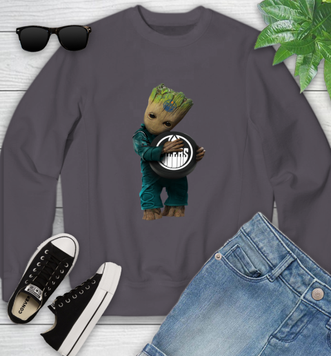 NHL Groot Guardians Of The Galaxy Hockey Sports Edmonton Oilers Youth Sweatshirt 6
