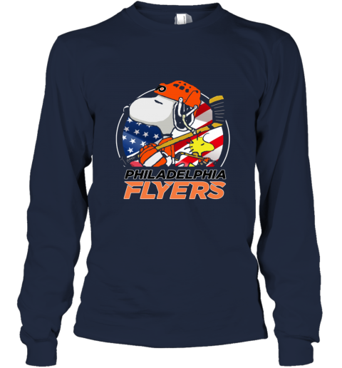 zldn philadelphia flyers snoopy and woodstock nhl long sleeve tee 14 front navy