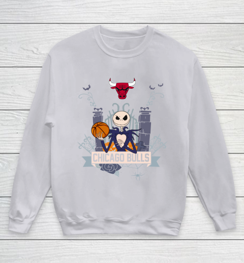 NBA Chicago Bulls Basketball Jack Skellington Halloween Youth Sweatshirt 3