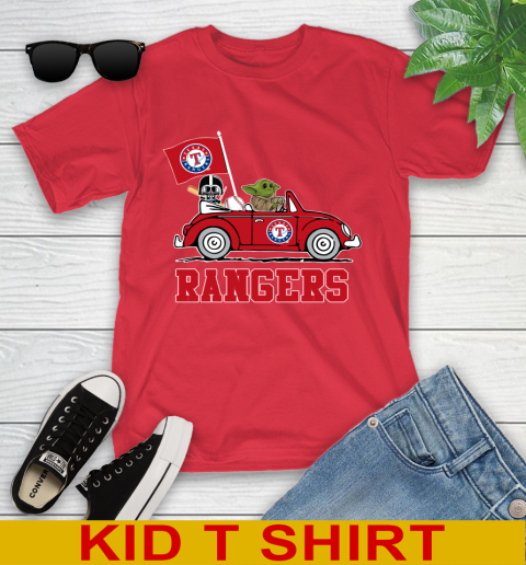 MLB Baseball Texas Rangers Darth Vader Baby Yoda Driving Star Wars Shirt Youth T-Shirt 10