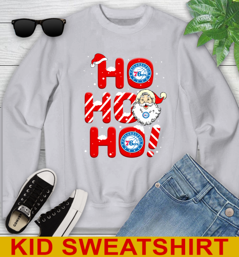 Philadelphia 76ers NBA Basketball Ho Ho Ho Santa Claus Merry Christmas Shirt Youth Sweatshirt 3