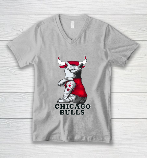 NBA Basketball My Cat Loves Chicago Bulls V-Neck T-Shirt 3