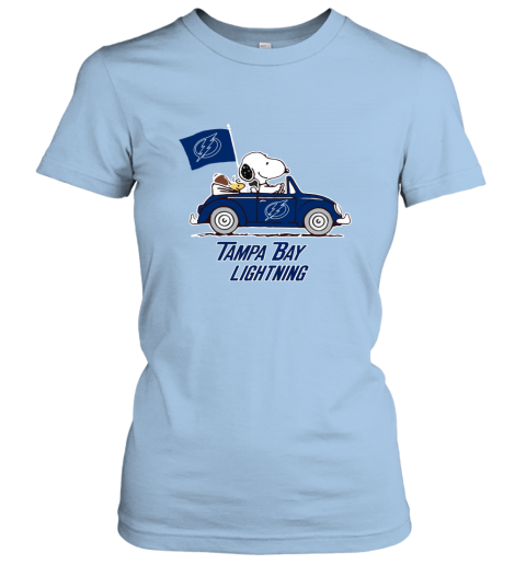 Snoopy And Woodstock Ride The Tampa Bay Lightnings Car hmuy snoopy and woodstock ride the tampa bay lightnings car ladies t shirt 20 front light blue