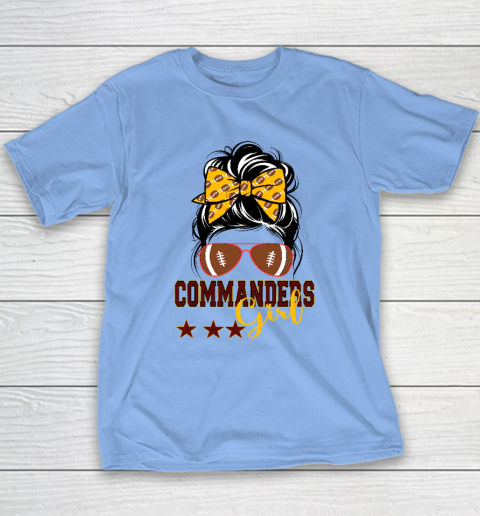 Retro Commanders Girl Messy Bun Sports Fan Team Matching Youth T-Shirt 8