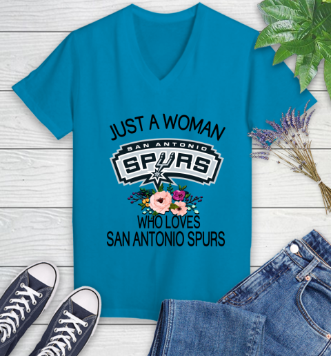 NBA Just A Woman Who Loves San Antonio Spurs Basketball Sports Women's V-Neck T-Shirt 4