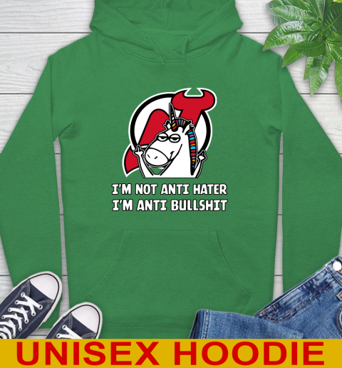 New Jersey Devils NHL Hockey Unicorn I'm Not Anti Hater I'm Anti Bullshit Hoodie 8