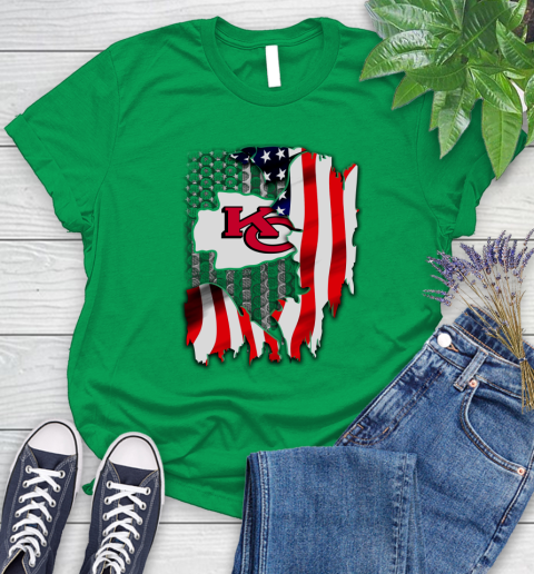 Kansas City Chiefs NFL Football American Flag Women's T-Shirt 9