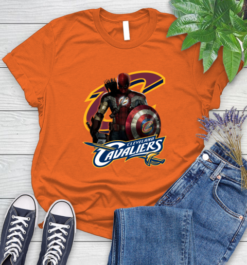 Cleveland Cavaliers NBA Basketball Captain America Thor Spider Man Hawkeye Avengers Women's T-Shirt 4