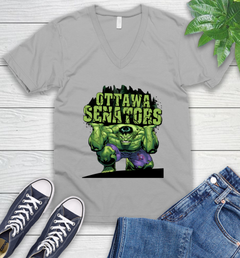 Ottawa Senators NHL Hockey Incredible Hulk Marvel Avengers Sports V-Neck T-Shirt - Image 5