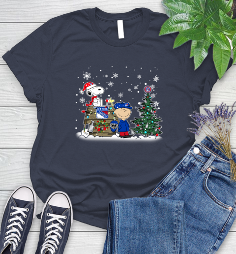 NHL New York Rangers Snoopy Charlie Brown Woodstock Christmas Stanley Cup Hockey Women's T-Shirt 14