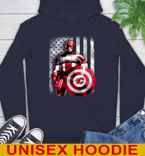 Calgary Flames NHL Hockey Captain America Marvel Avengers American Flag Shirt Hoodie 4 Calgary Flames NHL Hockey Captain America Marvel Avengers American Flag Shirt Hoodie - Image 4
