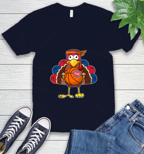 Detroit Pistons Turkey thanksgiving day V-Neck T-Shirt 3