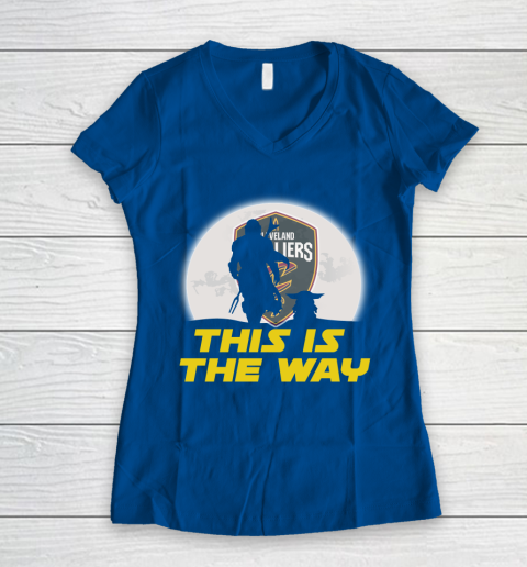 Cleveland Cavaliers NBA Basketball Star Wars Yoda And Mandalorian This Is The Way Women's V-Neck T-Shirt 7