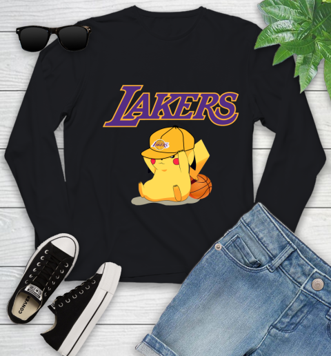 NBA Pikachu Basketball Sports Los Angeles Lakers Youth Long Sleeve 2