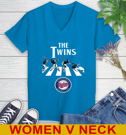 MLB Baseball Minnesota Twins The Beatles Rock Band Shirt Women's V-Neck T-Shirt 7
