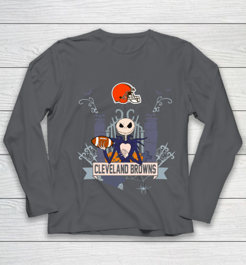 NFL Cleveland Browns Football Jack Skellington Halloween Youth Long Sleeve 6