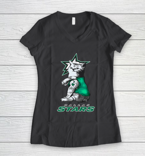 NHL My Cat Loves Dallas Stars Hockey Women's V-Neck T-Shirt 6