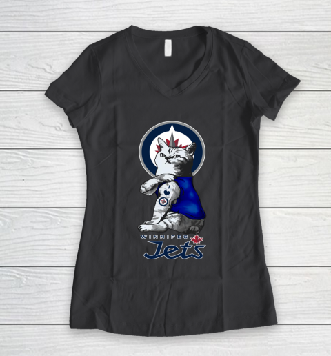 NHL My Cat Loves Winnipeg Jets Hockey Women's V-Neck T-Shirt 6
