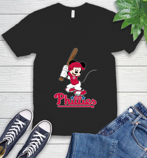 MLB Baseball Philadelphia Phillies Cheerful Mickey Mouse Shirt V-Neck T-Shirt