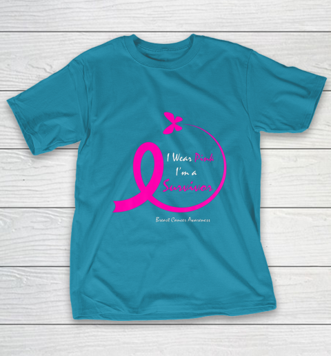 Womens Butterfly I Wear Pink I m A Survivor Breast Cancer Awareness T-Shirt 7