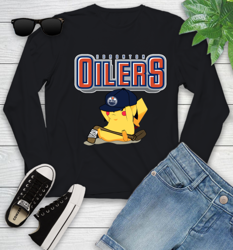 NHL Pikachu Hockey Sports Edmonton Oilers Youth Long Sleeve 2