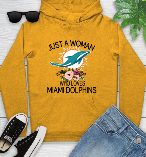 NFL Just A Woman Who Loves Miami Dolphins Football Sports Youth Hoodie 2