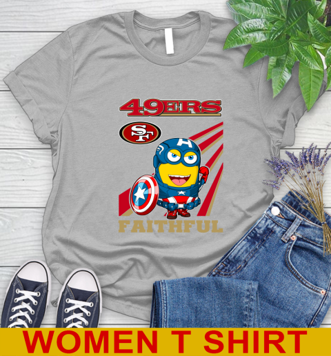 NFL Football San Francisco 49ers Captain America Marvel Avengers Minion Faithful Shirt Women's T-Shirt 5