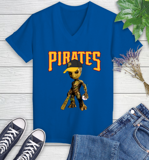 MLB Pittsburgh Pirates Groot Guardians Of The Galaxy Baseball Women's V-Neck T-Shirt 10