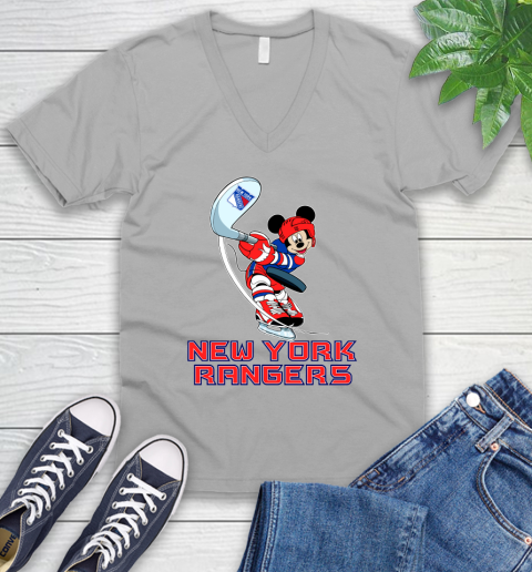 NHL Hockey New York Rangers Cheerful Mickey Mouse Shirt V-Neck T-Shirt 4