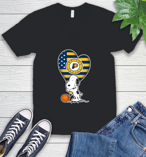 Indiana Pacers NBA Basketball The Peanuts Movie Adorable Snoopy V-Neck T-Shirt 2