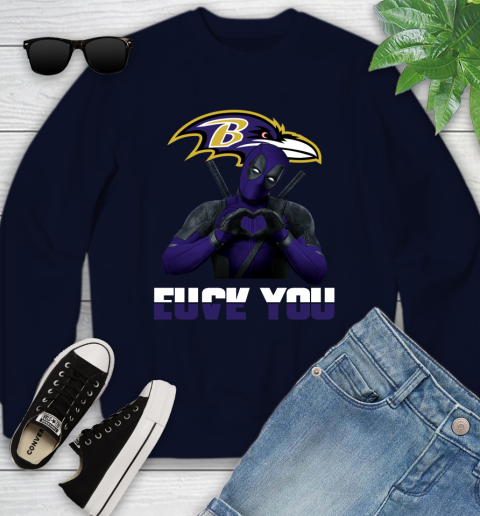 NHL Baltimore Ravens Deadpool Love You Fuck You Football Sports Youth Sweatshirt 2