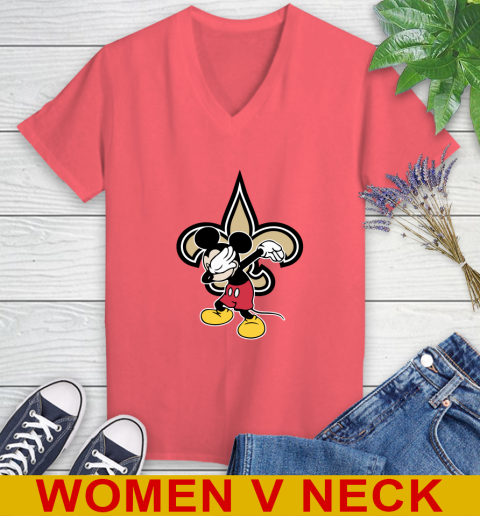 New Orleans Saints NFL Football Dabbing Mickey Disney Sports Women's V-Neck T-Shirt 7