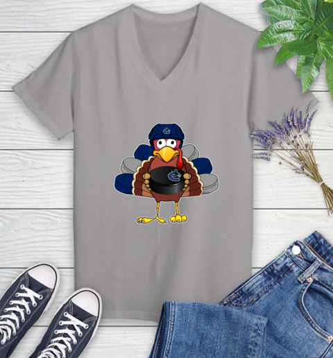 Vancouver Canucks Turkey Thanksgiving Day Women's V-Neck T-Shirt 4