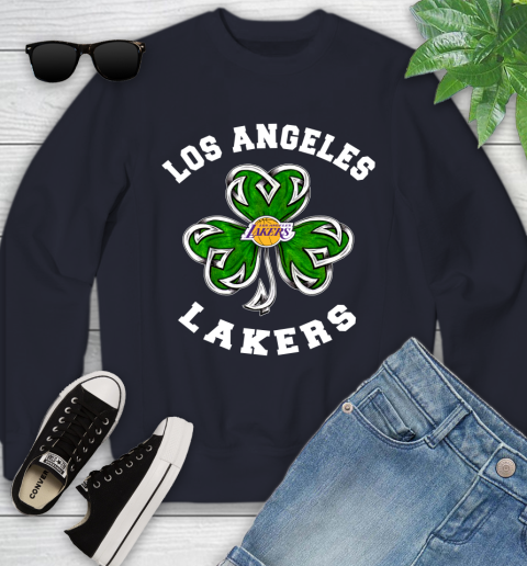 NBA Los Angeles Lakers Three Leaf Clover St Patrick's Day Basketball Sports Youth Sweatshirt 2