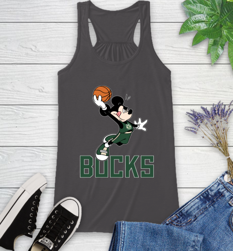 NBA Basketball Milwaukee Bucks Cheerful Mickey Mouse Shirt Racerback Tank 12