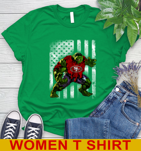 San Francisco 49ers Hulk Marvel Avengers NFL Football American Flag Women's T-Shirt 7