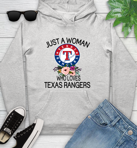 MLB Just A Woman Who Loves Texas Rangers Baseball Sports Youth Hoodie